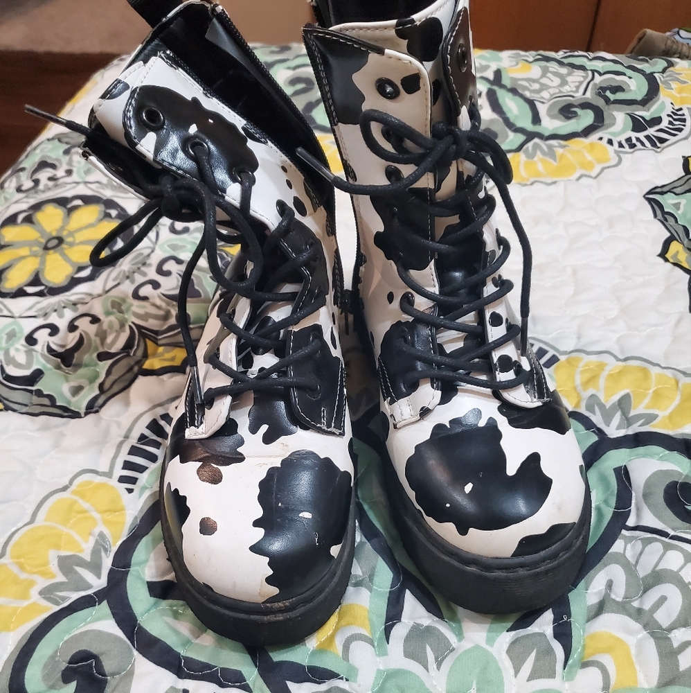 Size 7 cow print combat boots